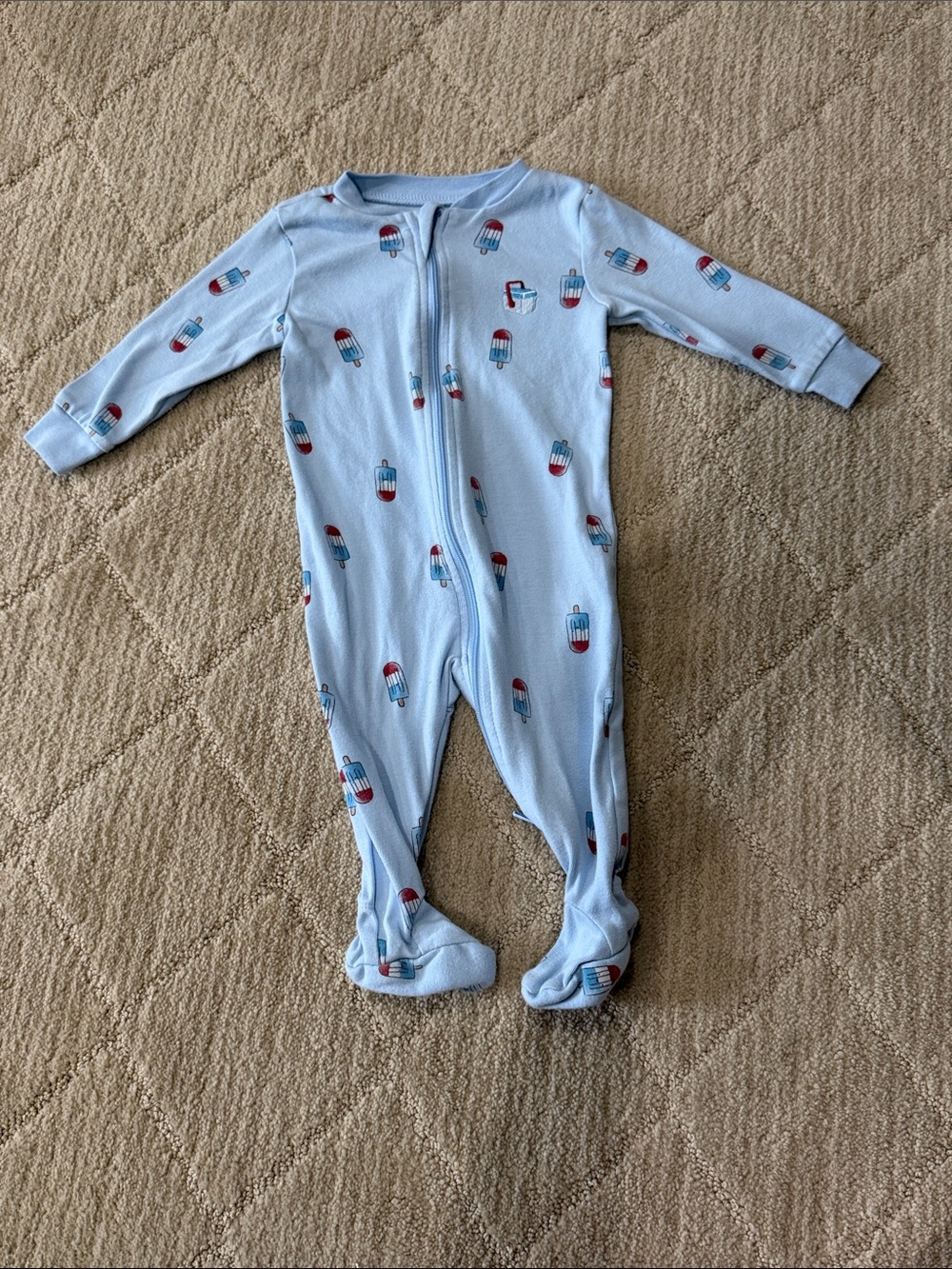 Light Blue Footed Baby One-Piece with Popsicle Print - Cozy Zippered Sleeper